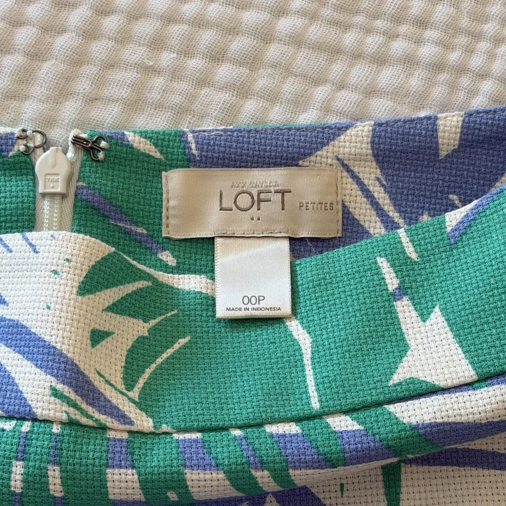 LOFT Petites Tropical Palm Leaf Pencil Skirt 00P Coastal‎ Resort Preppy Tropical